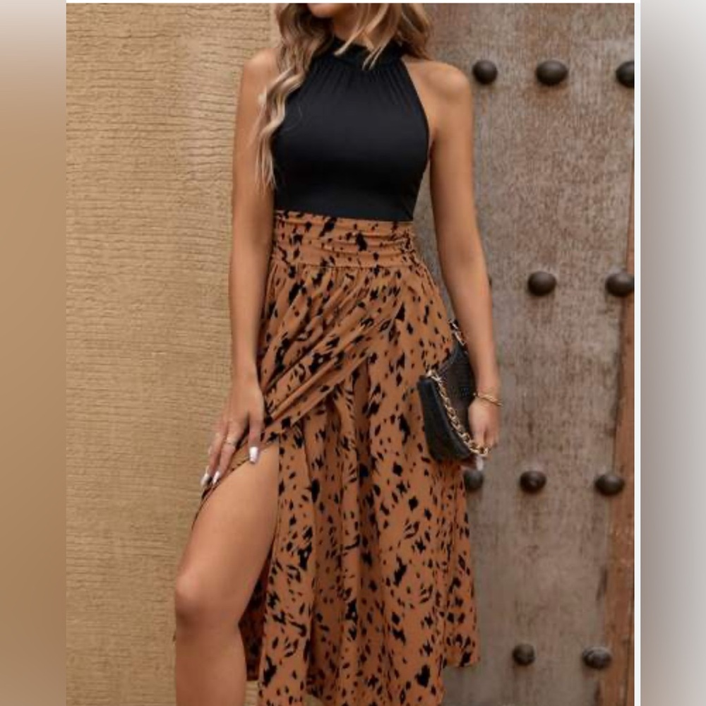 Stylish Black and Brown Sleeveless Dress